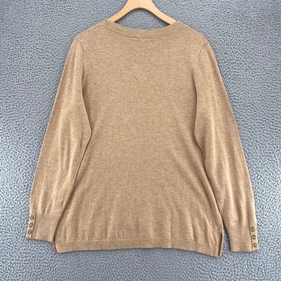 Talbots Sweater Women Large Beige Marled Knit V Neck Stretch Pullover Casual NWT - Picture 3 of 10